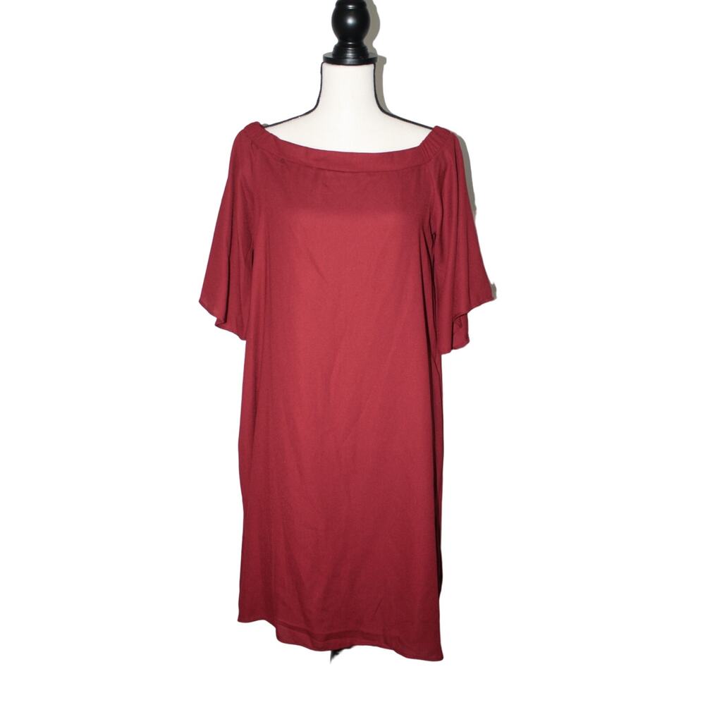 Goldspark Women's Medium Burgundy Dress Pockets Off the‎ Shoulder Flare Sleeves